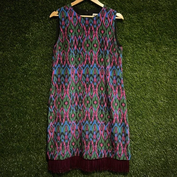 Vintage Missoni Silk Shift Dress Pink Green Blue Fringe Hem - Picture 3 of 7